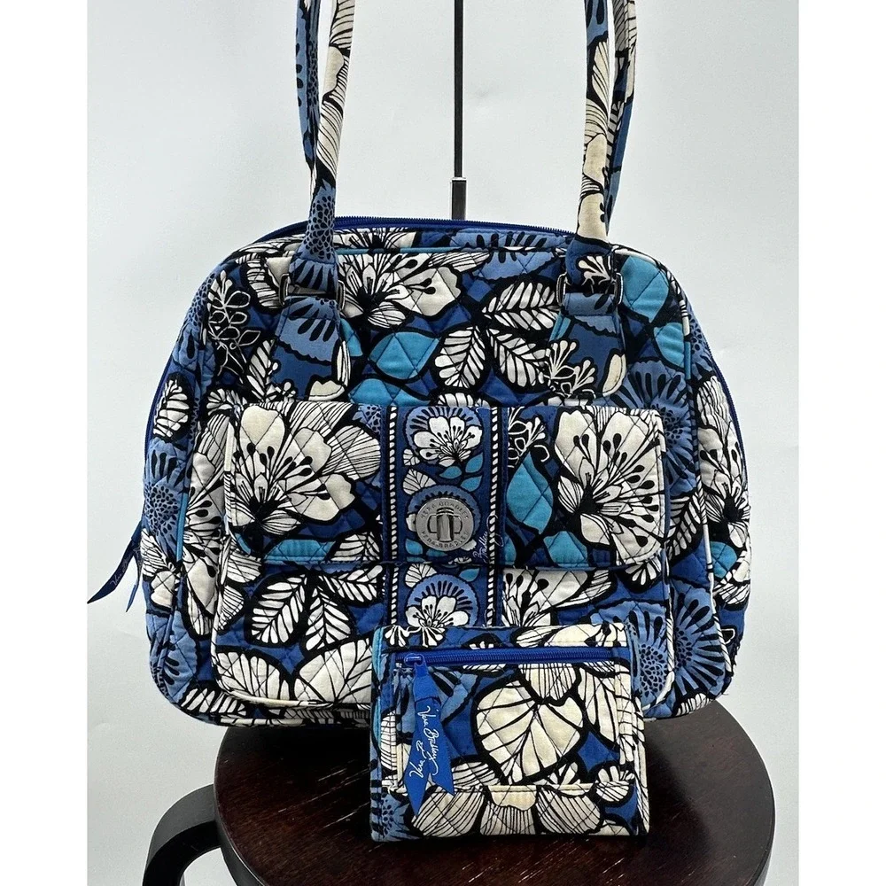 VERA BRADLEY Glenna Satchel Blue Bayou Quilted Shoulder Bag With Wallet Retired - Picture 11 of 13